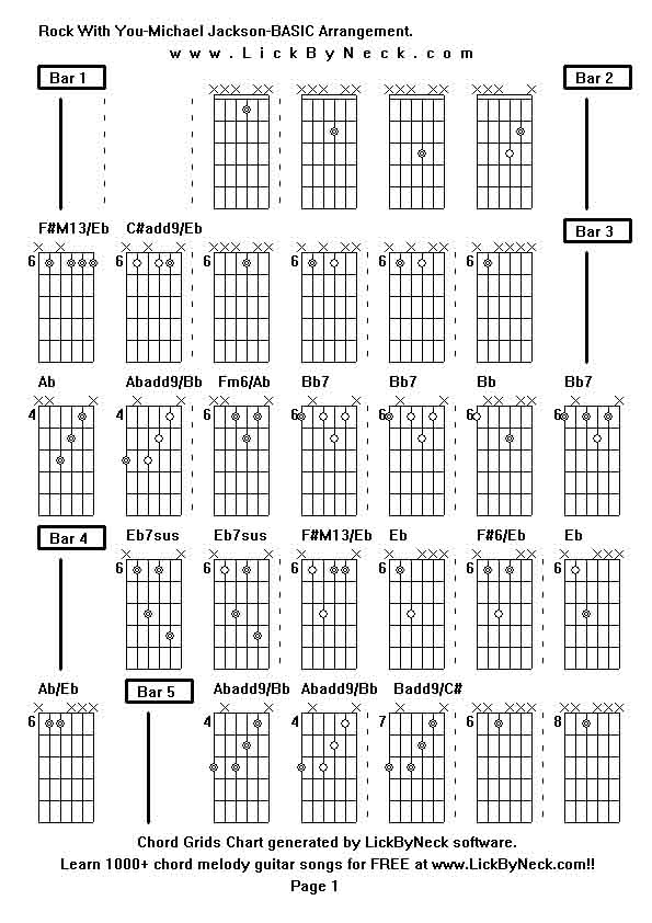 Chord Grids Chart of chord melody fingerstyle guitar song-Rock With You-Michael Jackson-BASIC Arrangement,generated by LickByNeck software.